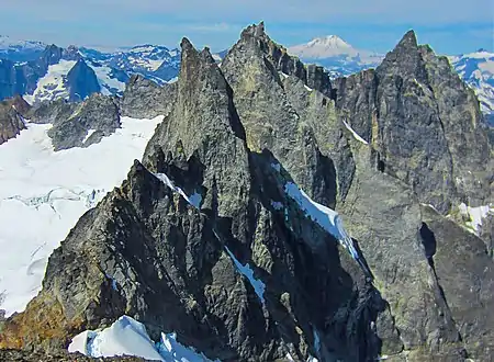 Inspiration, Degenhardt centered, Terror to right, viewed from McMillan Spire