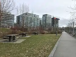 South view of picnic tables