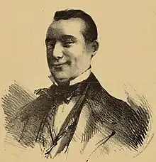 drawing of head and shoulders of white man, clean-shaven, with neat dark hair