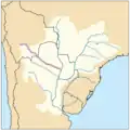 Pilcomayo River highlighted within the Paraná River drainage basin.