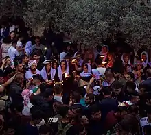 Yazidi pilgrims celebrating the Yazidi new year festival at the ancient holy temple of Lalish, Iraq