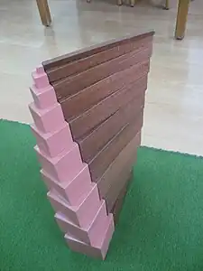 The pink tower and the broad stair are shown here together in an extension activity.