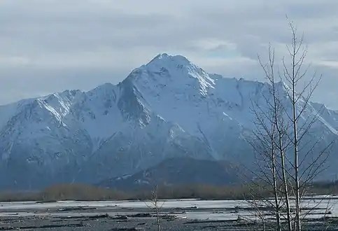 Looking south at Pioneer Peak, as seen from the east of Palmer, Alaska.