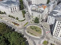 Aerial view of the University of Technology Square and the Main Building of the Warsaw University of Technology, located in Koszyki, in 2022.