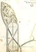 Plan drawing by Peter Joseph Lenné, 1826. The central axis and the transverse axes were not executed.