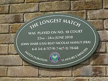 Image 13Commemorative plaque at Court 18 marking the longest tennis match in history. (from Wimbledon Championships)