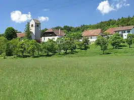 View from the Chasseral toward Diesse village and Nods