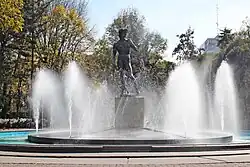 Replica of Michelangelo's David in Plaza Río de Janeiro, a symbol of Colonia Roma