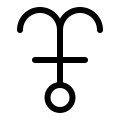 ⯔, an astrological symbol used in the Mediterranean and Germany. The globe at bottom may be larger or omitted altogether.