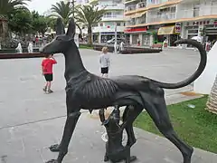 One of the statues dedicated Ibizan Hounds