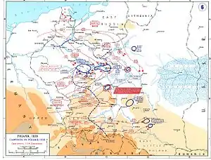  A map of Poland showing the German invasion from eastern Germany, East Prussia and German-occupied Czechoslovakia in September 1939