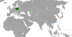 Map indicating locations of Poland and South Korea