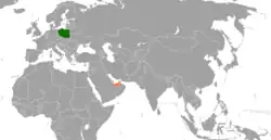 Map indicating locations of Poland and United Arab Emirates