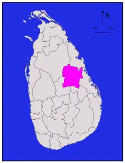 Map of Sri Lanka with Polonnaruwa District highlighted