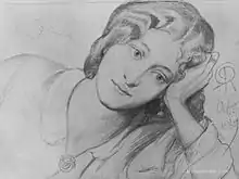 drawing of young woman, reclining