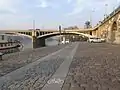 Soft stones on Rašínovo riverside are used as a bike lane. This riverside is the busiest cycling route in the city centre.