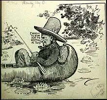 Caricature of Coolidge fishing on the lake.