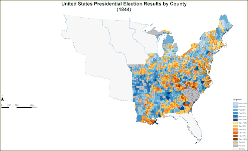 Results by county, shaded according to winning candidate's percentage of the vote