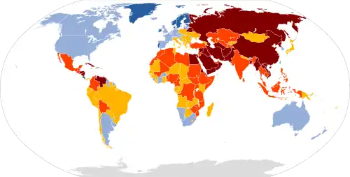 Press freedom in 2022 according to Reporters Without Borders