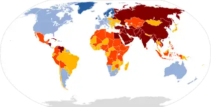 Image 322023 World Press Freedom Index   Good: 85–100 points   Satisfactory: 70–85 points   Problematic: 55–70 points   Difficult: 40–55 points   Very serious <40 points   Not classified (from Freedom of the press)