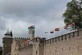 Castle building with LGBTQ+ flags