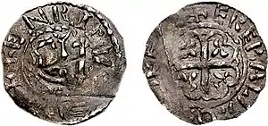 A photograph of a silver penny coin of Henry of Northumbria