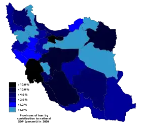 Provinces of Iran by contribution to national GDP (2014)