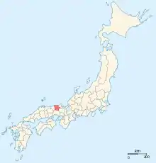 Map of Japan highlighting Tajima Province