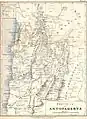 Map of Antofagasta Province in 1895. Caracoles is marked out east of Mejillones and south of Calama.