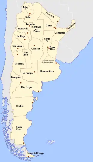 Map of Argentina with provinces labeled