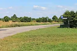 Bus stop at the intersection in the village of Pruchnowo, Greater Poland Voivodeship