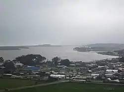 View of Puerto Saavedra and its seawater lagoon