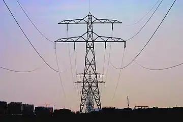 Row of suspension pylons near Amsterdam in the Netherlands