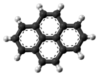 Ball-and-stick model of the pyrene molecule