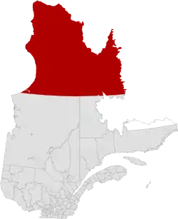 Nunavik's location in Quebec, Canada.