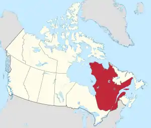 Map of Canada with Quebec highlighted in red