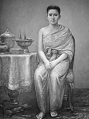 Queen Somanass Waddhanawathy, a first queen of King Mongkut (Rama IV)  wearing pha nung and pha biang