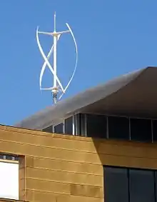 Image 24A small Quietrevolution QR5 Gorlov type vertical axis wind turbine in Bristol, England. Measuring 3 m in diameter and 5 m high, it has a nameplate rating of 6.5 kW to the grid. (from Wind turbine)