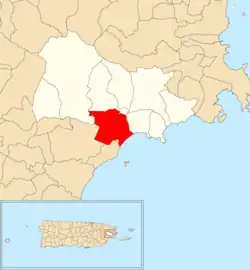 Location of Río within the municipality of Naguabo shown in red