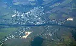 Aerial view of Rîbnița (top), Rezina (right), and Ciorna (left)