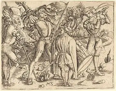 Four Soldiers, c. 1500 (from the wide shoes).