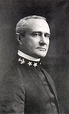 A portrait of United States Navy Rear Admiral Raymond P. Rodgers in a naval uniform