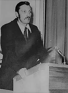 R.J. Goldring delivering the Principal's Message 1974-75