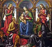 Madonna Enthroned with Saints and Angels, 1502, oil on poplar panel, 214.6 × 198.1 cm, Fine Arts Museums of San Francisco, Gift of the Samuel H. Kress Foundation