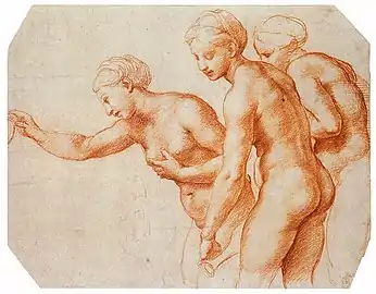 Red chalk study for the Villa Farnesina Three Graces