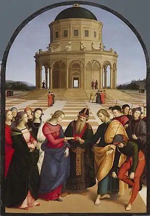 The Wedding of the Virgin, Raphael's most sophisticated altarpiece of this period (Pinacoteca di Brera)