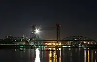 Railway bridge over the Don at night