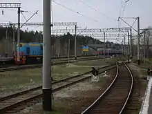 The railway lines at Slavutych station connecting it with the Chernobyl Exclusion Zone