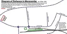 A diagram of the current trackwork in Morecambe, in relation to Promenade Station