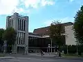 Sakala center, formerly the building for Political Education. The building was almost completely demolished in 2007. Only the tower was left standing.